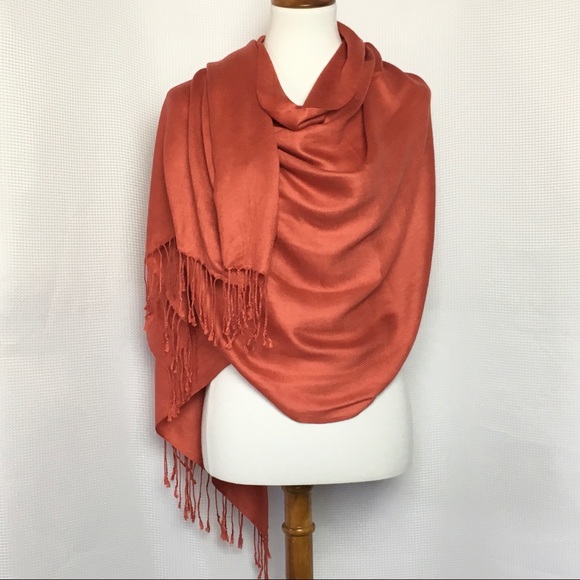 pashmina Accessories - Pashmina Wrap Scarf Fringed 100% Pashmina Orange